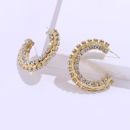 C-shaped White Stone Earrings