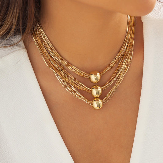 Exaggerated Multi Layered Metal Ball Necklace