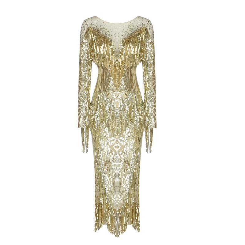 Gold Sequins Tassels Midi Dress - It Is What It Is & Always Will Be 