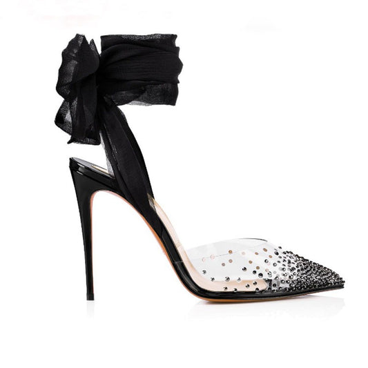 Rhinestone Lace Up High Heels - It Is What It Is & Always Will Be 