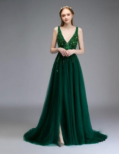 Deep V-Neck Backless Beads Crystal Gown - It Is What It Is & Always Will Be 