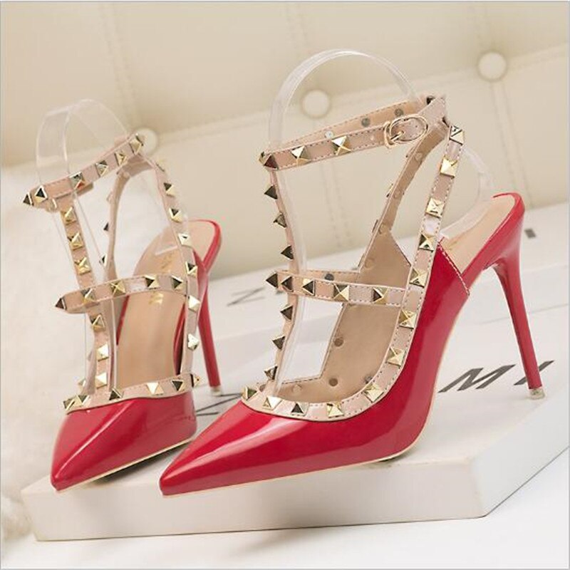 Stiletto patent-leather Rivet Heels - It Is What It Is & Always Will Be 