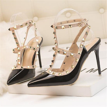 Stiletto patent-leather Rivet Heels - It Is What It Is & Always Will Be 