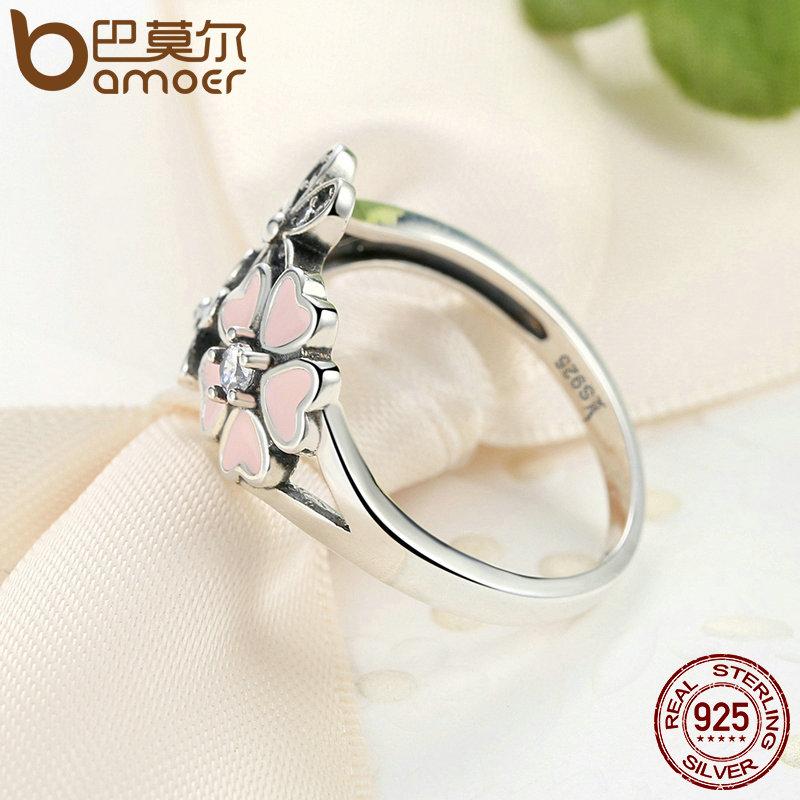 BAMOER 925 Sterling Silver Pink Flower Ring - It Is What It Is & Always Will Be 