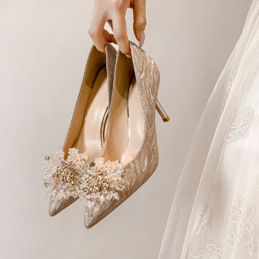 Sequins Heels with Crystal Flowers - It Is What It Is & Always Will Be 