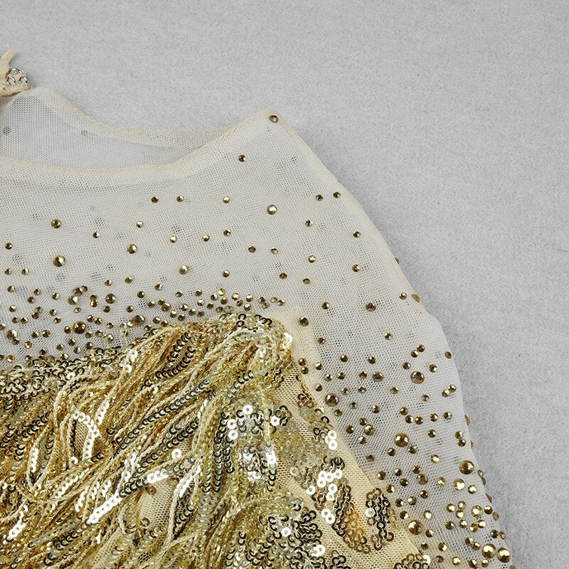 Gold Sequins Tassels Midi Dress - It Is What It Is & Always Will Be 