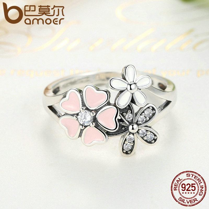 BAMOER 925 Sterling Silver Pink Flower Ring - It Is What It Is & Always Will Be 