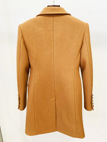 HIGH STREET Designer Women's Classic Lion Double Breasted Slim Fitting Wool Coat - It Is What It Is & Always Will Be 